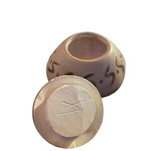 Carved Stone Soapstone Trinket Dish Round Lid Bowl Gourd Tribal Painted